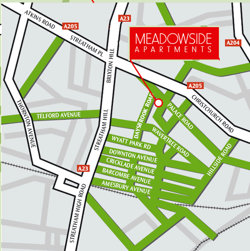 Closeup of the map of Meadowside Apartments